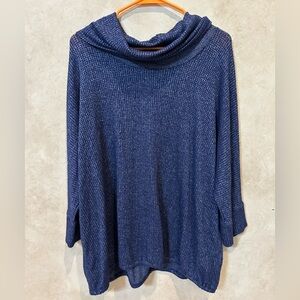 Payton Primrose Navy Blue Cowl Neck lightweight spring Sweater plus 2x